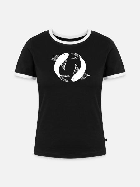Kreisfisch, Ying und Yang - Frauen Kontrast-T-Shirt - Schwarz/Weiß