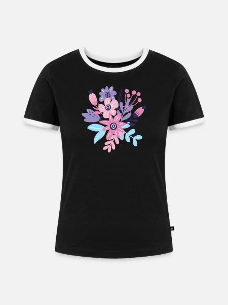 Pastellfarbene Blumenexplosion - Frauen Kontrast-T-Shirt - Schwarz/Weiß