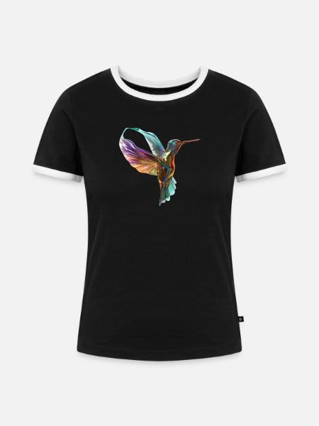 Fliegender chromatischer Kolibri - Frauen Kontrast-T-Shirt - Schwarz/Weiß