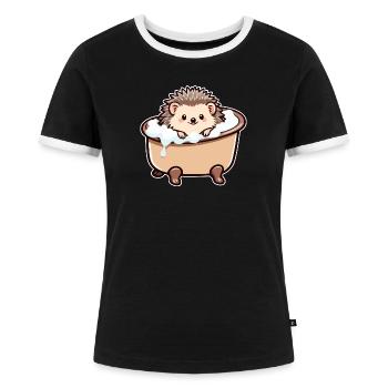 Niedlicher Igel in der Badewanne - Frauen Kontrast-T-Shirt - Schwarz/Weiß - Vorne - Selfina (174cm)