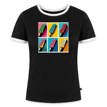 Eis am Stil Popsicle Pop Art II - Frauen Kontrast-T-Shirt - Schwarz/Weiß - Vorne - Selfina (174cm)