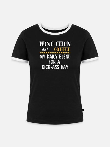 Wing Chun und Kaffee - Frauen Kontrast-T-Shirt - Schwarz/Weiß