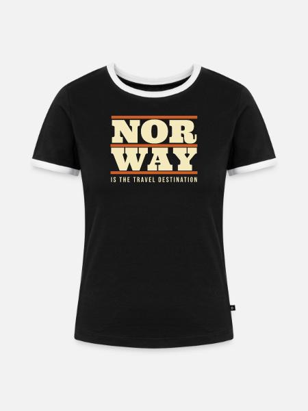 Norwegen Reiseziel Retro-Poster - Frauen Kontrast-T-Shirt - Schwarz/Weiß