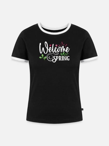 Willkommen Frühling - Frauen Kontrast-T-Shirt - Schwarz/Weiß