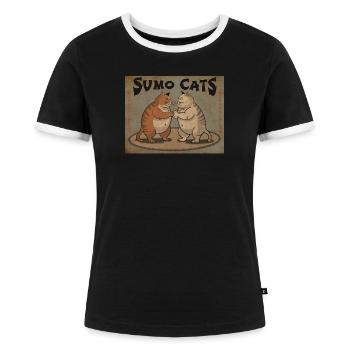 Sumo Cats (Vintage) - Frauen Kontrast-T-Shirt - Schwarz/Weiß - Vorne - Selfina (174cm)