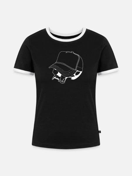 Skull Cap - Frauen Kontrast-T-Shirt - Schwarz/Weiß
