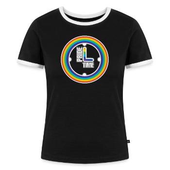 Regenbogen Pride Ring Uhr - Frauen Kontrast-T-Shirt - Schwarz/Weiß - Vorne - Selfina (174cm)