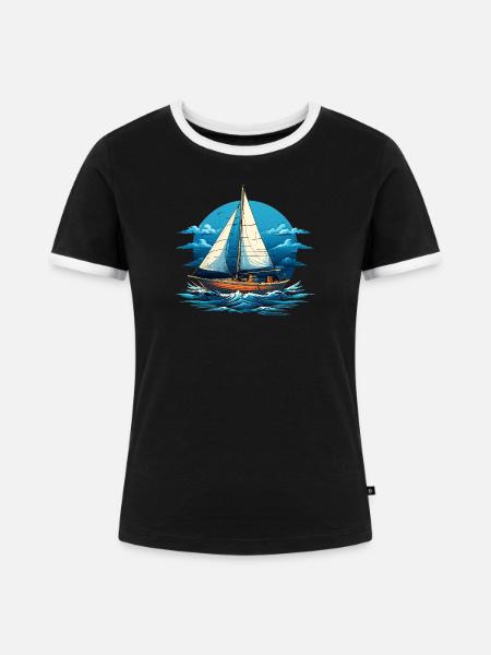 Segelboot im Meeresrauschen - Frauen Kontrast-T-Shirt - Schwarz/Weiß