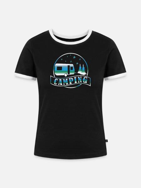 Camping Caravan Wald - Frauen Kontrast-T-Shirt - Schwarz/Weiß