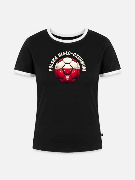 Polnischer Fußball - Frauen Kontrast-T-Shirt - Schwarz/Weiß