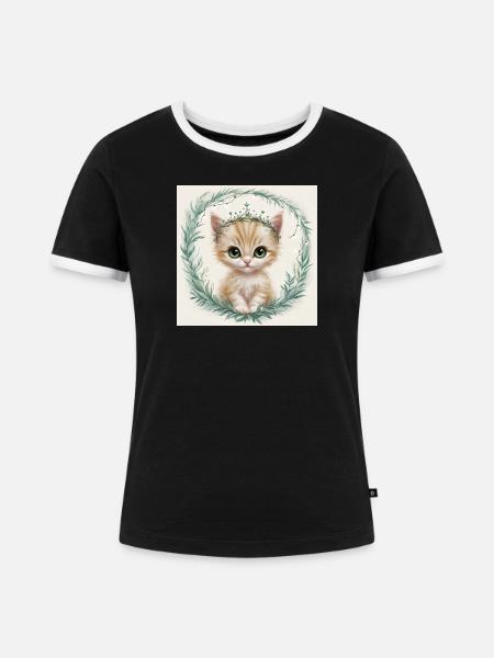 Kätzchen - Frauen Kontrast-T-Shirt - Schwarz/Weiß