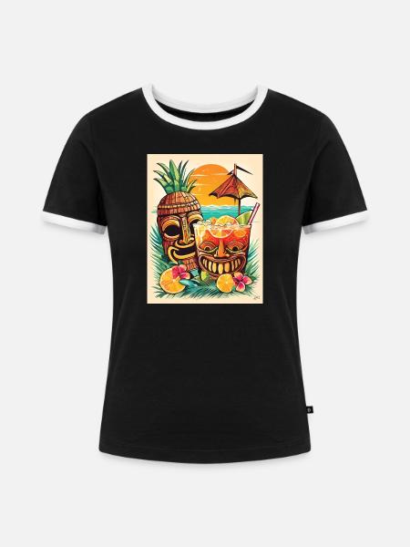 Tiki Cocktail - Frauen Kontrast-T-Shirt - Schwarz/Weiß