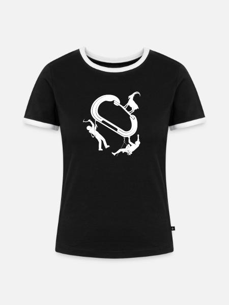 Zirkuslooping: Akrobaten um Ring - Frauen Kontrast-T-Shirt - Schwarz/Weiß