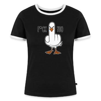 Stinkefinger Huhn Spruch - Frauen Kontrast-T-Shirt - Schwarz/Weiß - Vorne - Selfina (174cm)