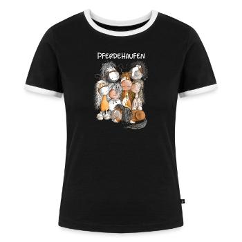 Pferdehaufen Pferde Team Herde Pferd - Frauen Kontrast-T-Shirt - Schwarz/Weiß - Vorne - Selfina (174cm)