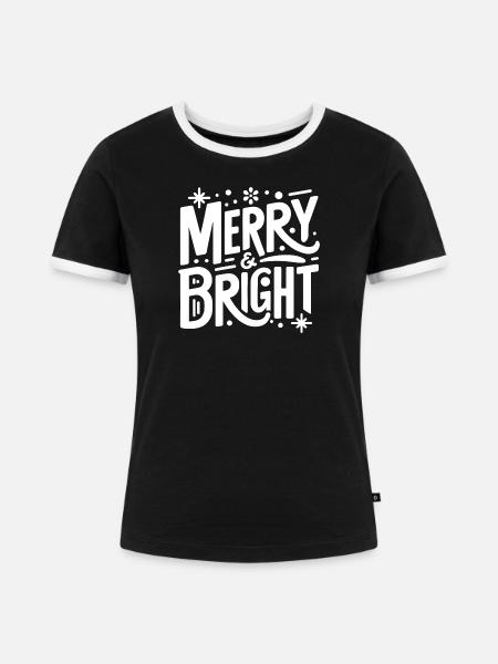 Merry & Bright Handlettering - Frauen Kontrast-T-Shirt - Schwarz/Weiß