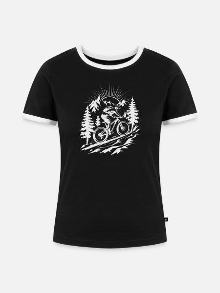 MTB Mountainbike - Frauen Kontrast-T-Shirt - Schwarz/Weiß