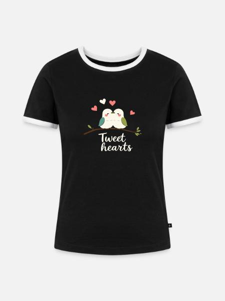 Tweet hearts - Frauen Kontrast-T-Shirt - Schwarz/Weiß