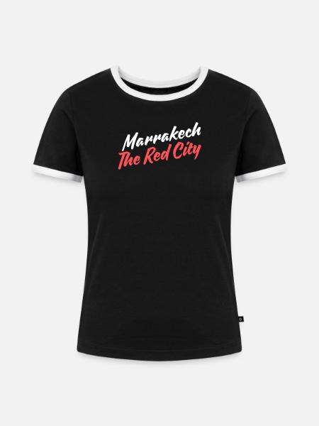 Marakech Die Rote Stadt Retro-Skript - Frauen Kontrast-T-Shirt - Schwarz/Weiß