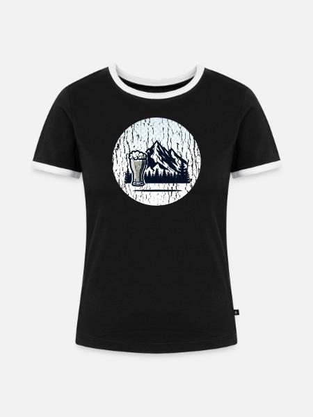 Berglandschaft mit Bierglas - Frauen Kontrast-T-Shirt - Schwarz/Weiß