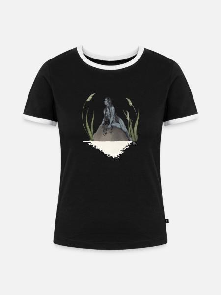 Nymphe in einem Teich - Frauen Kontrast-T-Shirt - Schwarz/Weiß