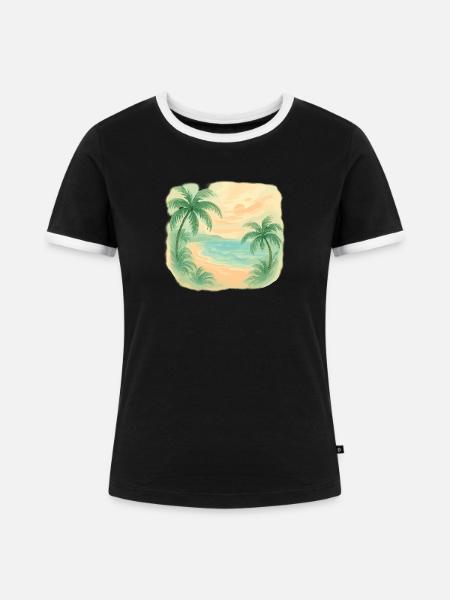 Tropischer Strandzauber - Frauen Kontrast-T-Shirt - Schwarz/Weiß