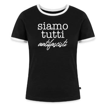 Siamo tutti antifascisti – Zeig klare Haltung - Frauen Kontrast-T-Shirt - Schwarz/Weiß - Vorne - Selfina (174cm)
