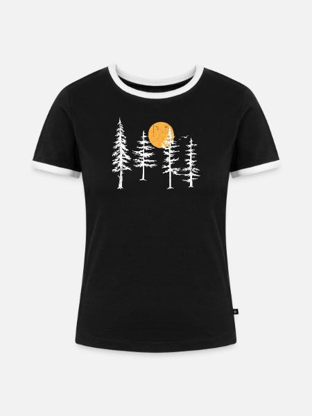 Ruhige Waldsilhouette mit Sonnenuntergang - Frauen Kontrast-T-Shirt - Schwarz/Weiß