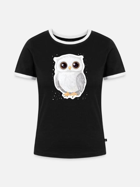 Eule - Frauen Kontrast-T-Shirt - Schwarz/Weiß