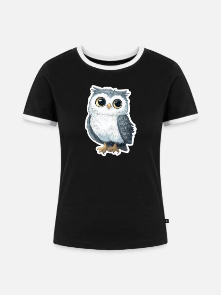 Eule - Frauen Kontrast-T-Shirt - Schwarz/Weiß