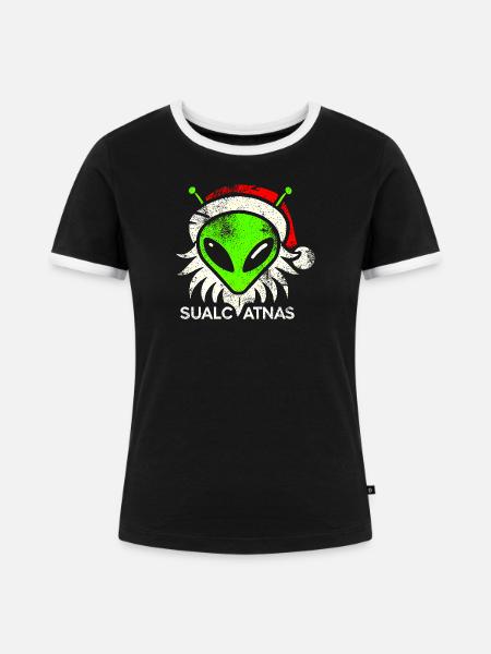 Festliches Alien Head Weihnachtsdesign - Frauen Kontrast-T-Shirt - Schwarz/Weiß