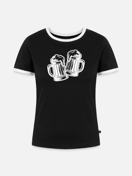 Bier Anstoßen Prost - Frauen Kontrast-T-Shirt - Schwarz/Weiß