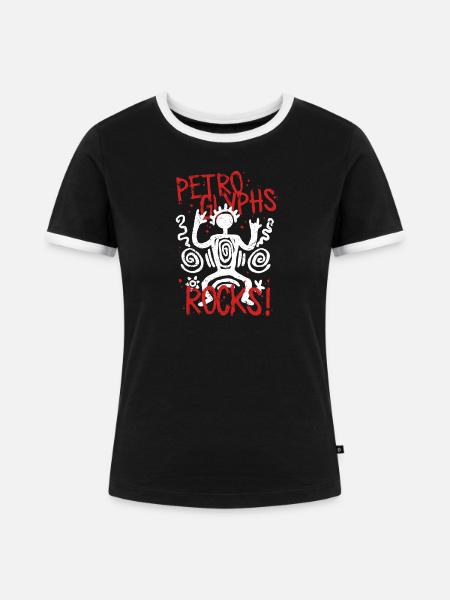 Petroglyphe Petroglyphen Piktogramme - Frauen Kontrast-T-Shirt - Schwarz/Weiß