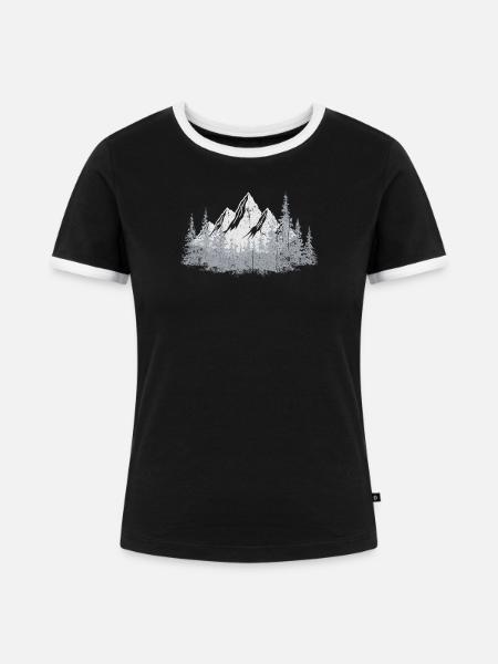 Ruhige Bergwald-Silhouette - Frauen Kontrast-T-Shirt - Schwarz/Weiß