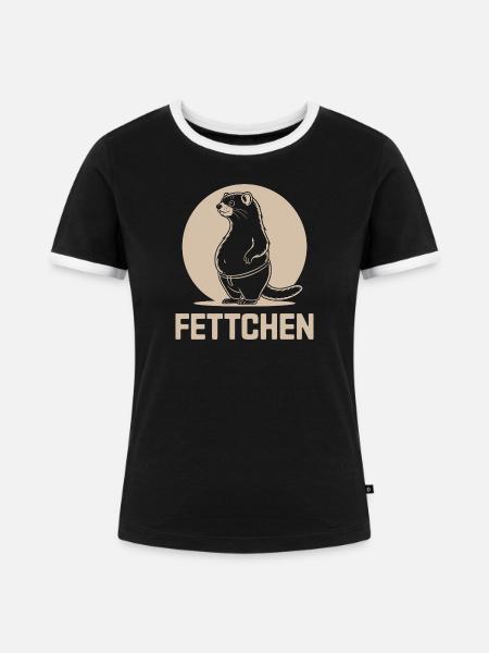 Lustiges Frettchen Essen Bierbauch Fettchen - Frauen Kontrast-T-Shirt - Schwarz/Weiß