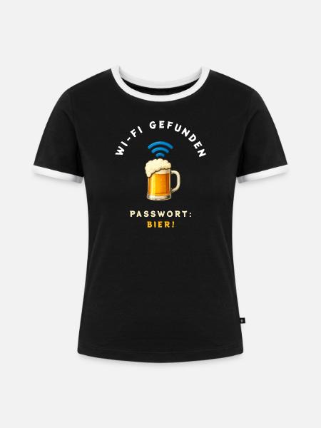WiFi Bier Lustiges Design - Frauen Kontrast-T-Shirt - Schwarz/Weiß