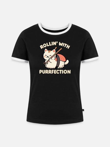 Rollin' mit Purrfection - Frauen Kontrast-T-Shirt - Schwarz/Weiß