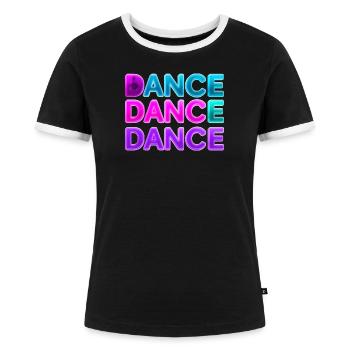 DANCE DANCE DANCE – Neon 80s mit Boxen - Frauen Kontrast-T-Shirt - Schwarz/Weiß - Vorne - Selfina (174cm)