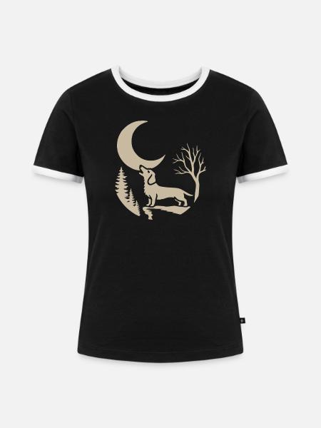 der mit dem Dackel heult - Frauen Kontrast-T-Shirt - Schwarz/Weiß