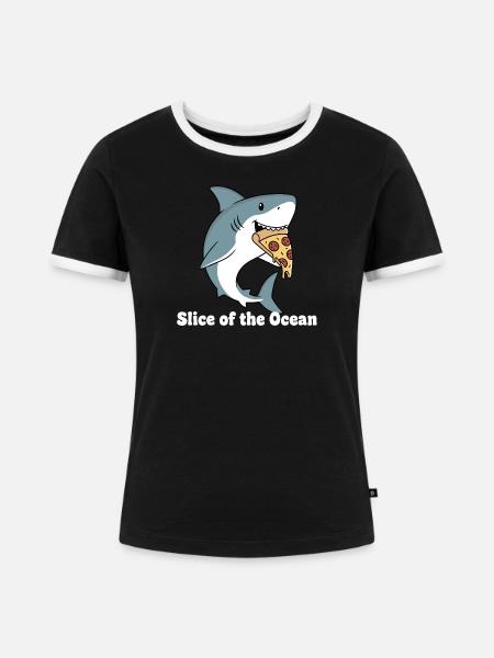 Hai beißt Pizza - Frauen Kontrast-T-Shirt - Schwarz/Weiß
