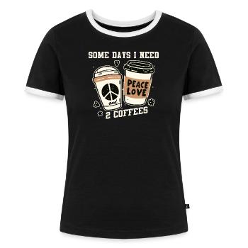 Frieden und Kaffee: Zwei Kaffees - Frauen Kontrast-T-Shirt - Schwarz/Weiß - Vorne - Selfina (174cm)
