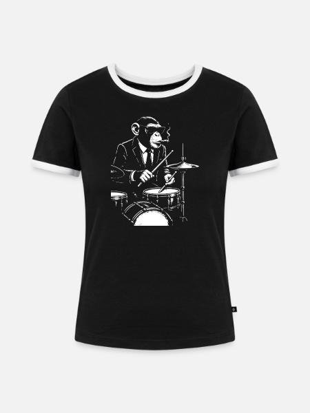 Jazz Monkey spielt das Schlagzeug - Frauen Kontrast-T-Shirt - Schwarz/Weiß