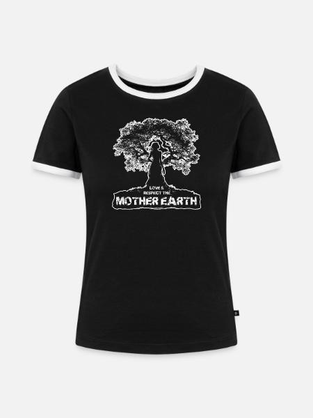 Mutter Erde - Weißes Design - Frauen Kontrast-T-Shirt - Schwarz/Weiß