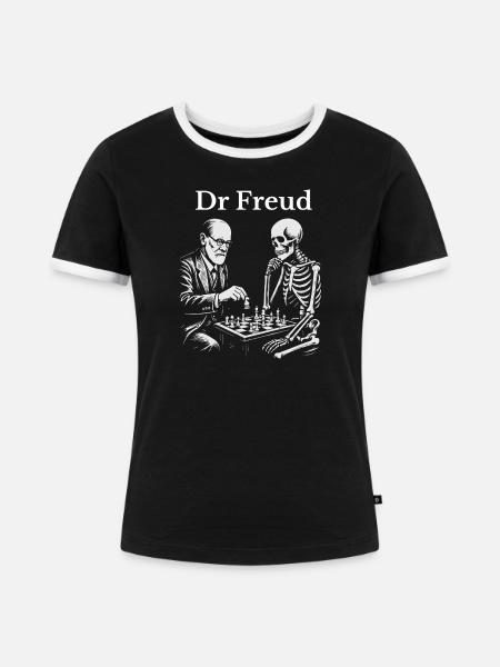 Freud Schachduell mit dem Skelett - Frauen Kontrast-T-Shirt - Schwarz/Weiß