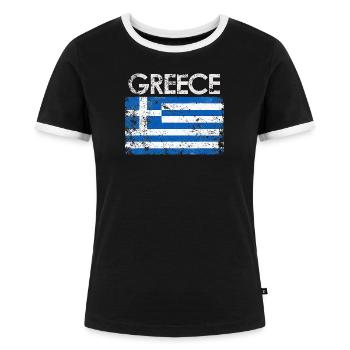 Distressed Griechenland Flagge Grafik - Frauen Kontrast-T-Shirt - Schwarz/Weiß - Vorne - Selfina (174cm)