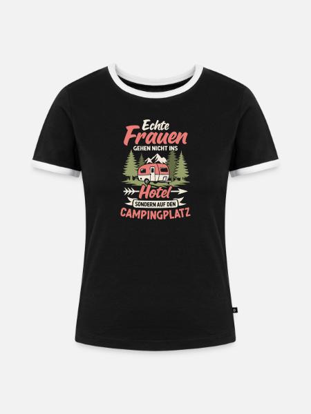 Camping Frauen Campingplatz Camper Wohnwagen - Frauen Kontrast-T-Shirt - Schwarz/Weiß