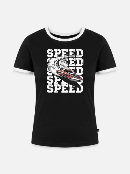  Geschwindigkeit Motorboot Abenteuer - Frauen Kontrast-T-Shirt - Schwarz/Weiß