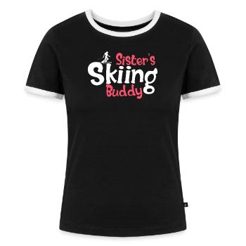 Lustige Skiliebhaber-Grafik für Schwestern - Frauen Kontrast-T-Shirt - Schwarz/Weiß - Vorne - Selfina (174cm)