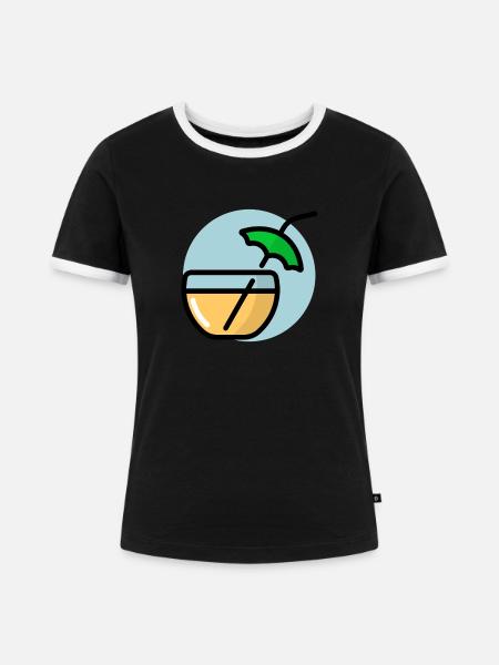Sommerlicher Cocktail mit Sonnenschirm - Frauen Kontrast-T-Shirt - Schwarz/Weiß