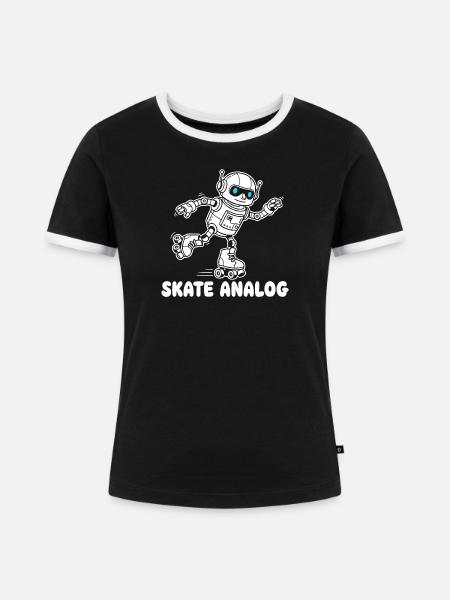Roboter Skate Analog - Frauen Kontrast-T-Shirt - Schwarz/Weiß